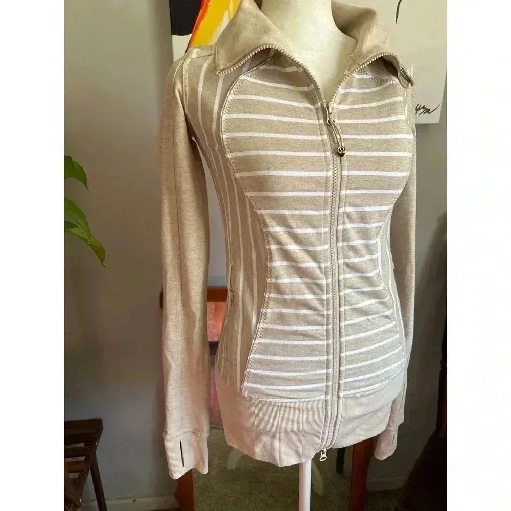Lululemon Define Stripped Beige Sweatshirt Size 4
